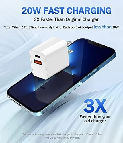 New 18W Dual Port Super Wall Charger Adapter + 3FT Type-C to Type-C Cable White - Image 2 of 4