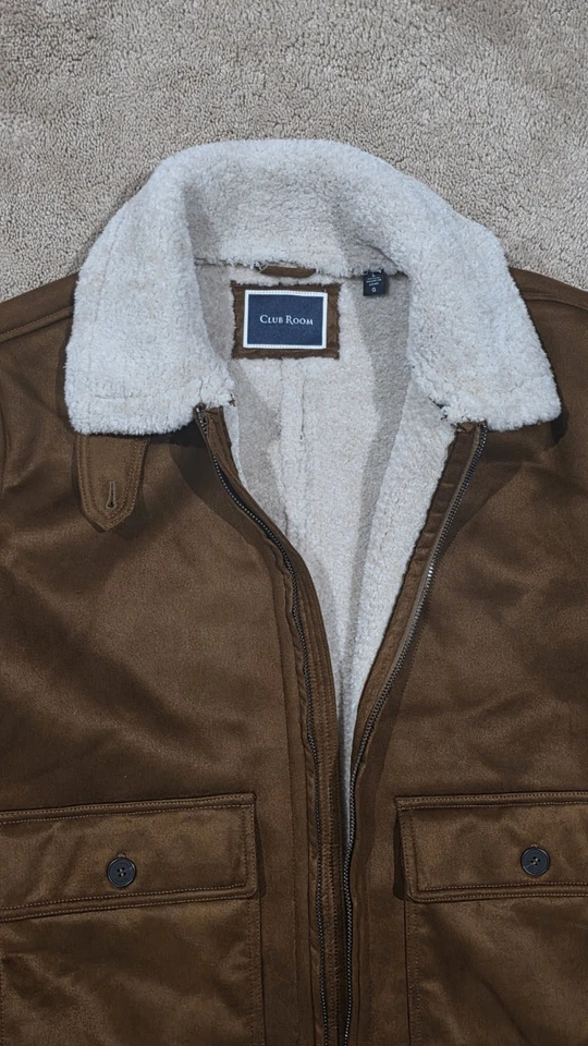 Club Room Mens Faux Suede Zipper Jacket, Creat Brown Size L A0001 - Image 3 of 4