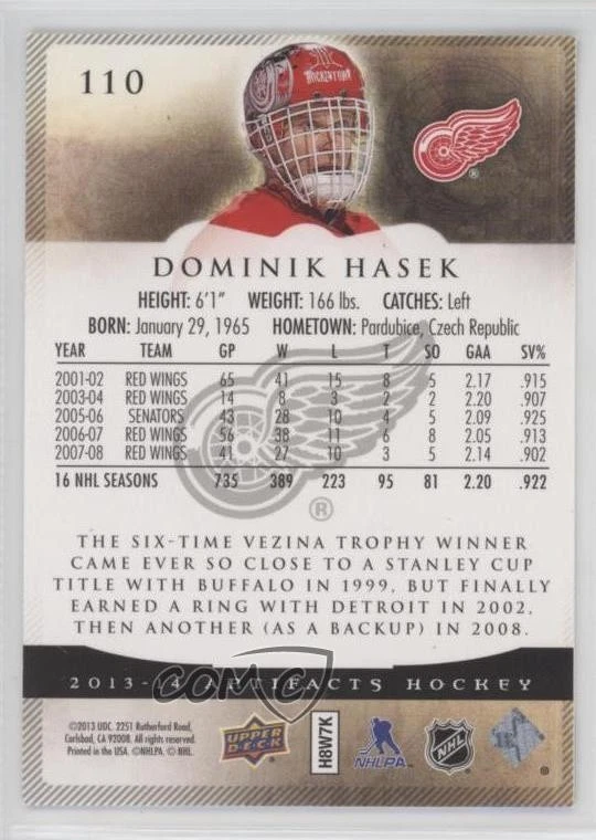 2013-14 Upper Deck Artifacts Goalies Emerald /99 Dominik Hasek #110 HOF - Image 2 of 2