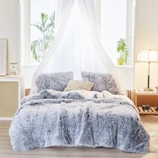 3-Piece Plush Shaggy Comforter Set, Full/Queen Size Luxury Faux Fur Sherpa Re...