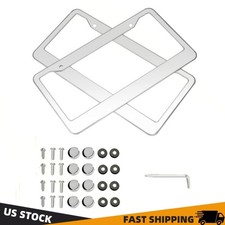 Chrome Stainless Steel License Plate Frame Tag Cover Metal With Screw Caps