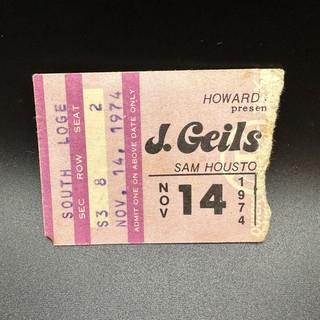J GEILS BAND CONCERT TICKET STUB NOV 14 1974 SAM HOUSTON COLISEUM
