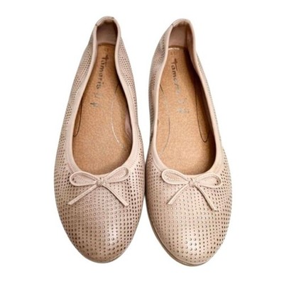 Tamaris Ballet Flats Perforated Leather Bow Accent Slip On Shoes Size 9.5
