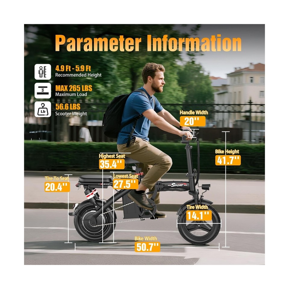 AZHAR Foldable Electric Bike for Adults Teens, 1200W Peak Motor, Up to ...