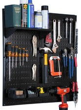 Wall Control Metal Pegboard Utility Tool Storage Kit with Black Pegboard and ...