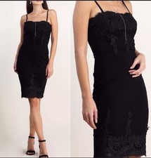 Haute Mod Black Cocktail Dress Stretchy Lace Detail Sleeveless Size Medium