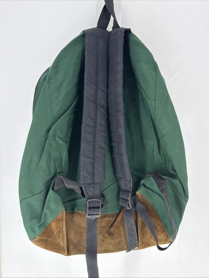 Vintage Eastpak Leather Bottom Backpack Made In USA Green Day Pack Zippered - Image 2 of 2