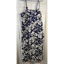 A New Day Navy and White Floral Midi Dress w/ Pockets Plus Size 4X Smocked Back