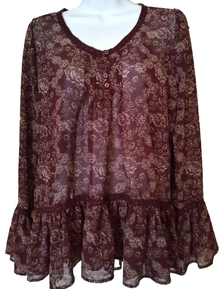 Charming Charlie Top S Whimsigoth Bell Sleeve Silky Dark Fairy Y2K Shirt Blouse - Image 2 of 4