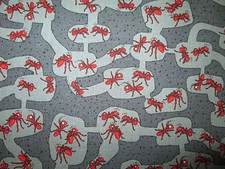 ANT RED ANTS ON GRAY CRAWLY CRITTERS INSECTS COTTON FABRIC FQ 