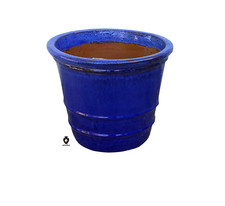 Vaso fioriera portavaso in ceramica blu per esterno o interno rotondo cm 50 40