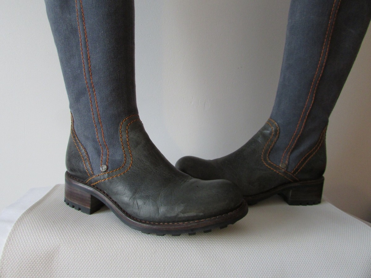 Bottes Cuissardes Free Lance Bleu Grisé - Pointure 38, Cuir Et Toile, Occasion Très Bon état