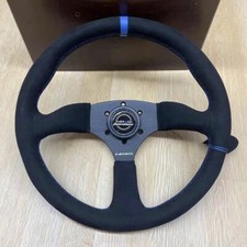 New Deep Dish Steering Wheel 340mm Black Suede Blue Stitching