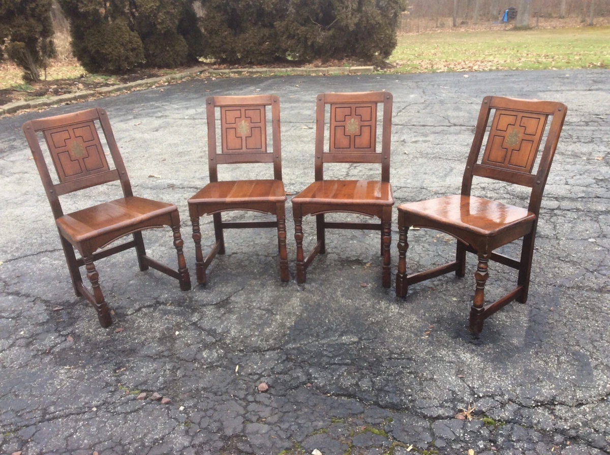 4 Same Antique Cochran Chair Co. No 1560 Wood Chairs With Crest Good