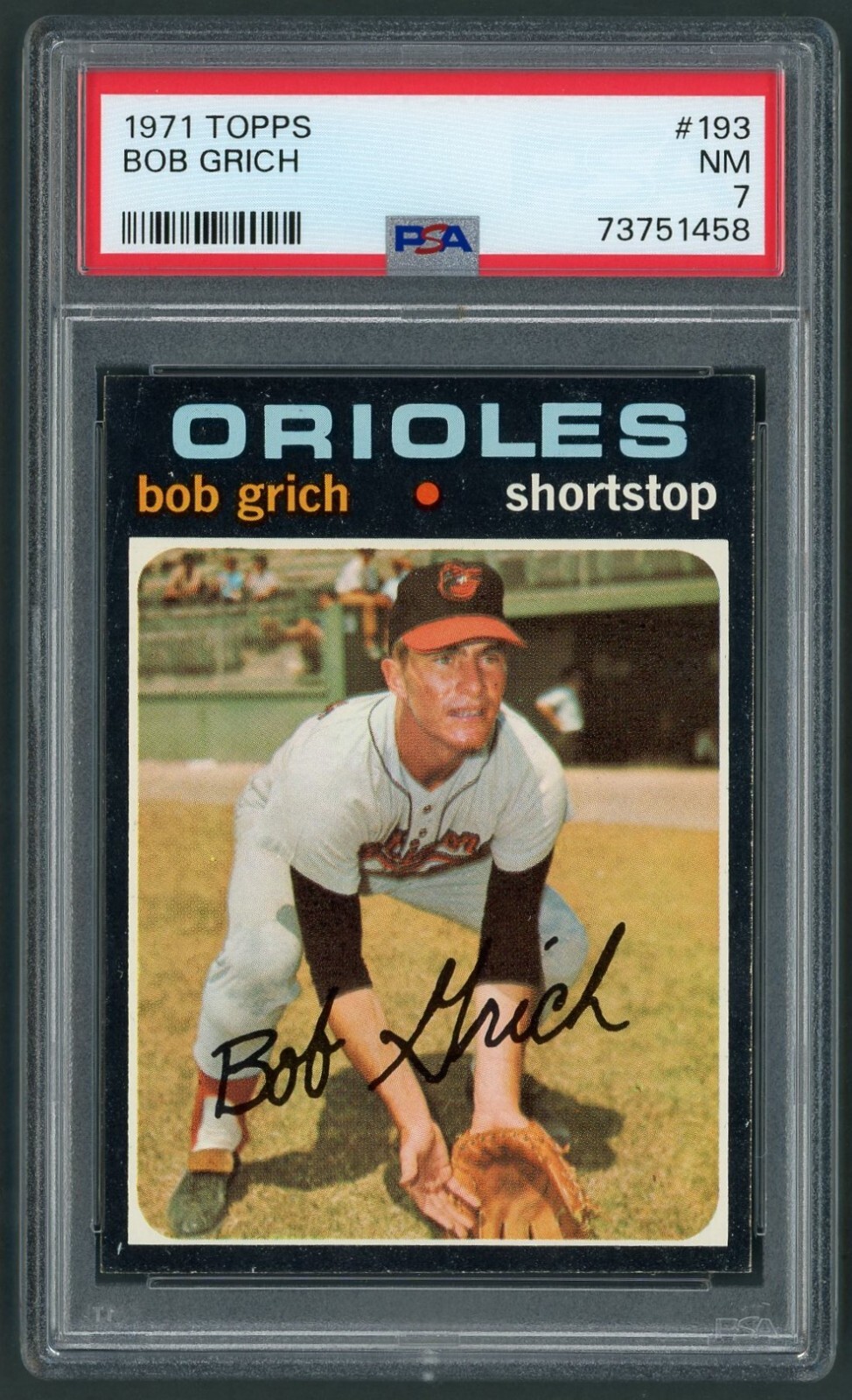 1971 Topps Baseball #193 Bob Grich, Baltimore Orioles, Rookie Card, PSA 7 - NM