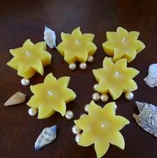 Sun Floating Candles/Set of 6 Yellow Beeswax Sun Shaped Candles/Home and Garden