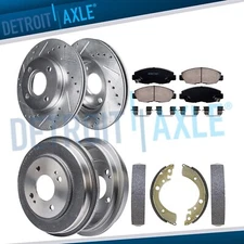 8pc Front Drilled Rotors Brake Pads Rear Drums Shoes for 2001-2005 Honda Civic