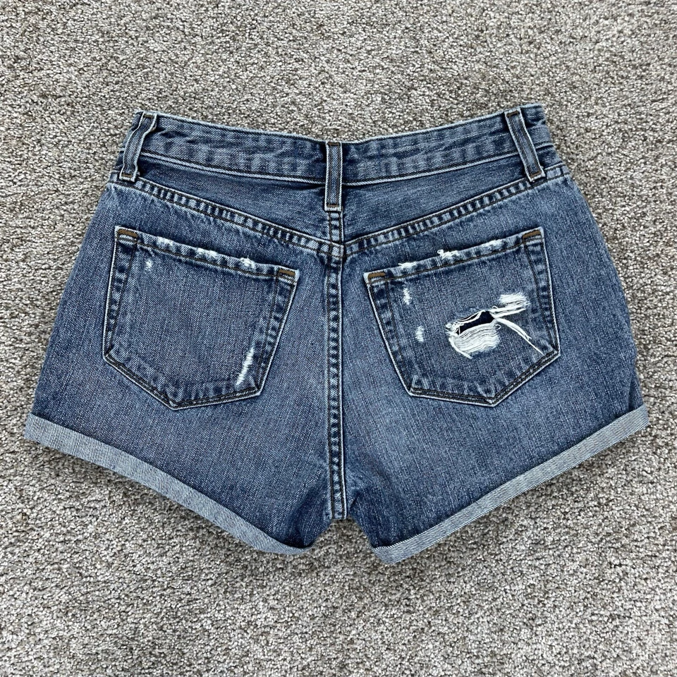 Pantalones Cortos Corte J Brand Gracie Para Mujer 24 Azul Envejecido Dobladillo Enrollado Algodón Denim Foto 2 de 4