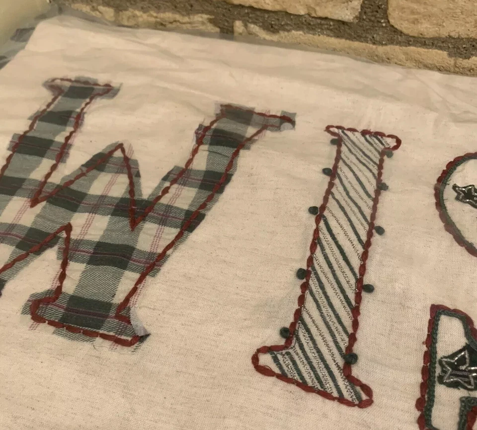 Pottery Barn Christmas WISH embroidered plaid pillow cover NWT 26x16" lumbar - Image 2 of 2