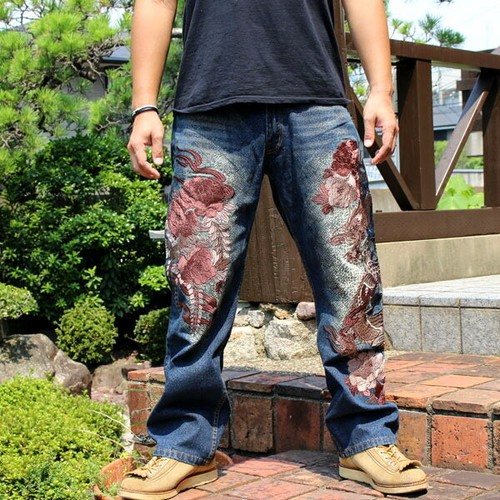Jeans da Uomo Edizione Limitata Modello Giapponese Ricamo Denim Dragon  Carpa Koi NUOVO | eBay