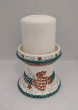 Claire Burke 2000 Ceramic Pedestal "Oh Christmas Tree" Holder w/ Candle  4 1/4"H