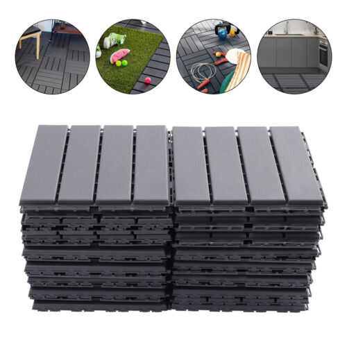 Plastic Interlocking Deck Tiles, 30 Pack Outdoor Patio Floor 12"x12" Dark Gray  - Picture 1 of 13