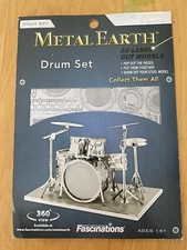 2014 Fascinations METAL EARTH 3D Laser Cut Model DRUM SET Silver Edition 2sheets