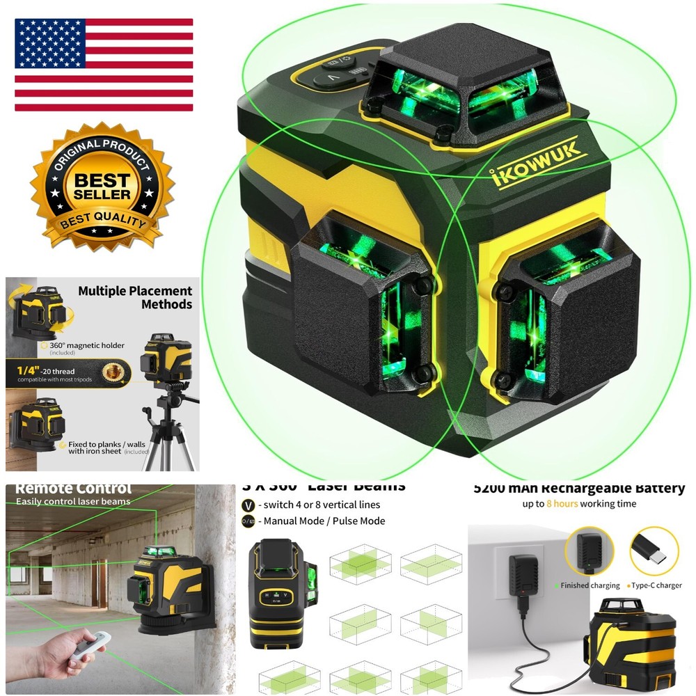 Versatile Laser Level with 12 Green Lasers - Ideal for Home and Professional Use