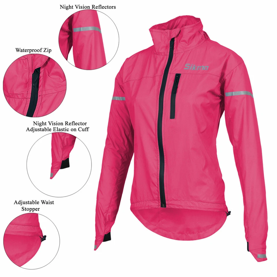 Women cycling Jacket HOODED Ladies waterproof high viz Wind Breaker running top - Image 2 of 4