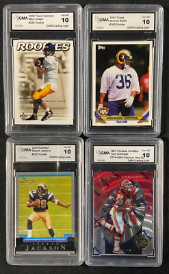 4 GMA GRADED FOOTBALL CARDS BETTIG, BULGER, GONZALEZ, JACKSON 10 GEM MT