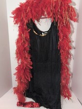 Flapper Costume Dress With Boa And Headpiece, Size Medium