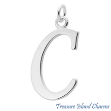 Script Letter C Initial 925 Solid Sterling Silver Charm Pendant MADE IN USA