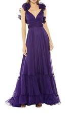 Mac Duggal Rosette Chiffon Cutout Empire Waist Gown In Royal Purple 14 US