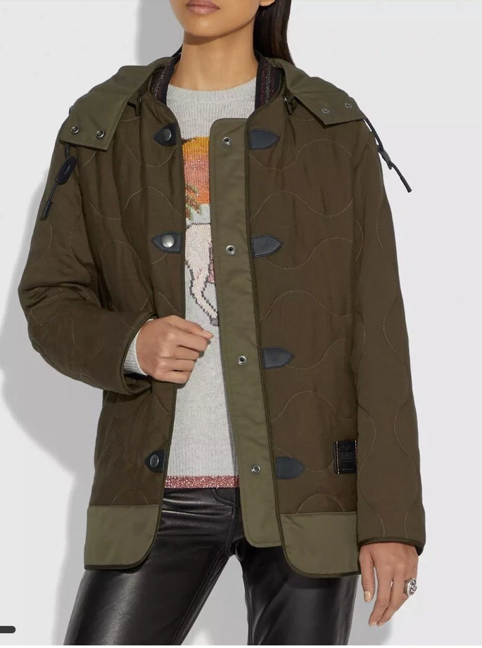 Coach 1941 giacca trapuntata verde militare accenti in pelle. Cappuccio esaurito taglia L senza cappuccio