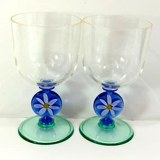 Precision Craft Break Resistant Acrylic Daisy Blue Green Goblet Stemwear x 2
