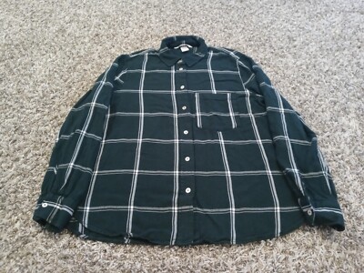 H&M Shirt Womens 8 Green Plaid Long Sleeve Button Front 100% Viscose