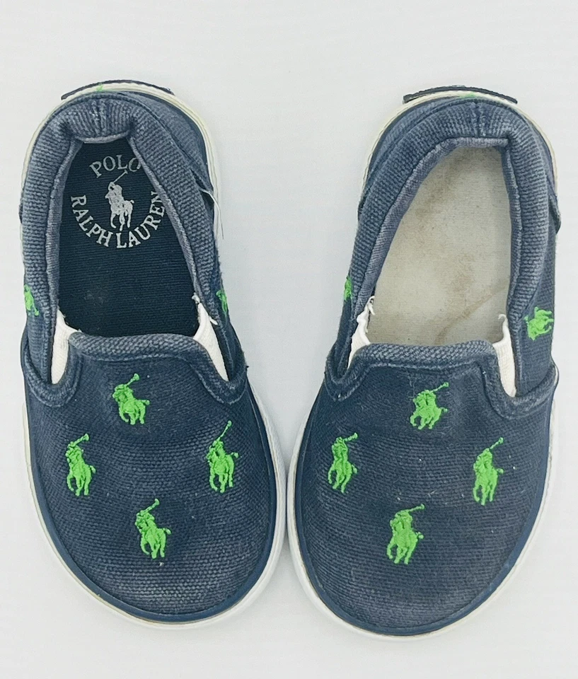 Ralph Lauren Azul con Verde Polo Caballo Sin Cordones Niño Pequeño Talla 4.5  Foto 2 de 4