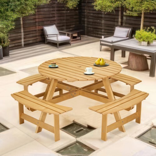 Outdoor 8 Person Picnic Table, Umbrella Hole, Outside Table - Picture 5 of 17