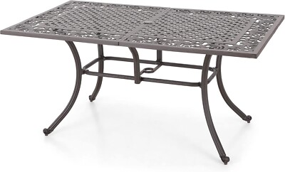 Rectangular Patio Dining Tables Engraved Cast Aluminum Table with Umbrella Hole