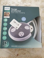 Philips 3 Outlet 450J Surge Protector Orb with 2USB Charging 8 ft. Braided Cord