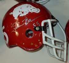 60s  JIM BARNES ARKANSAS RAZORBACKS MINI HELMET SIGNED.  STEEL LINEMAN FACEMASK