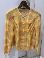 USED COMME DES GARCONS YELLOW ORANGE CHECK LONG SLEEVE SHIRT GOOD