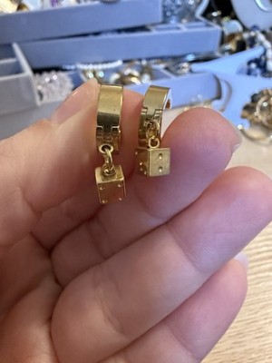 Lucky Dice Earrings Pierced Dangle .75'' Gamble Casino Gold Plated