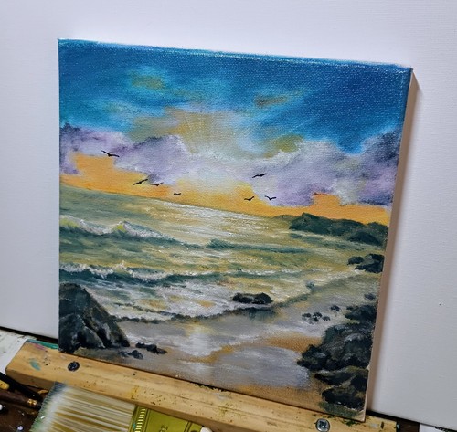 Arte 8"/8" Vendita Festa della Mamma Dipinto Olio, Tramonto, Paesaggio, Tela Tesa - Foto 3 di 5