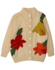 BIBO Womens Cardigan Sweater One Size Off White Floral Wool BL07