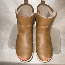 Unisex Kids Brown Faux Fur Lined Ankle Boots US 9 Round Toe Side Zip Flat