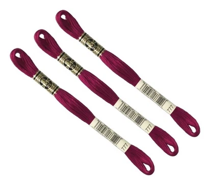 DMC 777 Lot De 3 Échevettes Fils À Broder Mouliné Spécial 8m 25 Coton Framboise - Photo 1/2