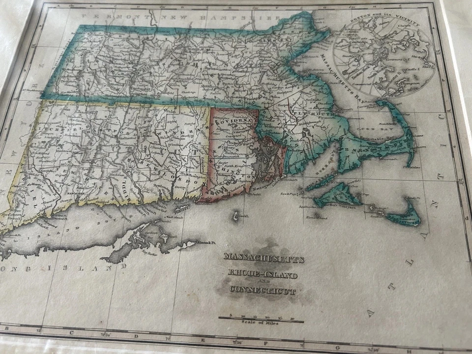 Antique Matted Map Of Massachusetts Rhode Island Connecticut 1825 Sydney E Morse - Image 4 of 4