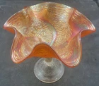LOVELY VINTAGE CARNIVAL FENTON MARIGOLD STREAM OF HEARTS RUFFLED COMPOTE