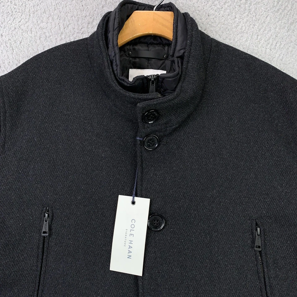 Cole Haan Signature Car Coat Mens XL Charcoal Wool Blend Quilted Bib Zip Liner - Image 2 of 4